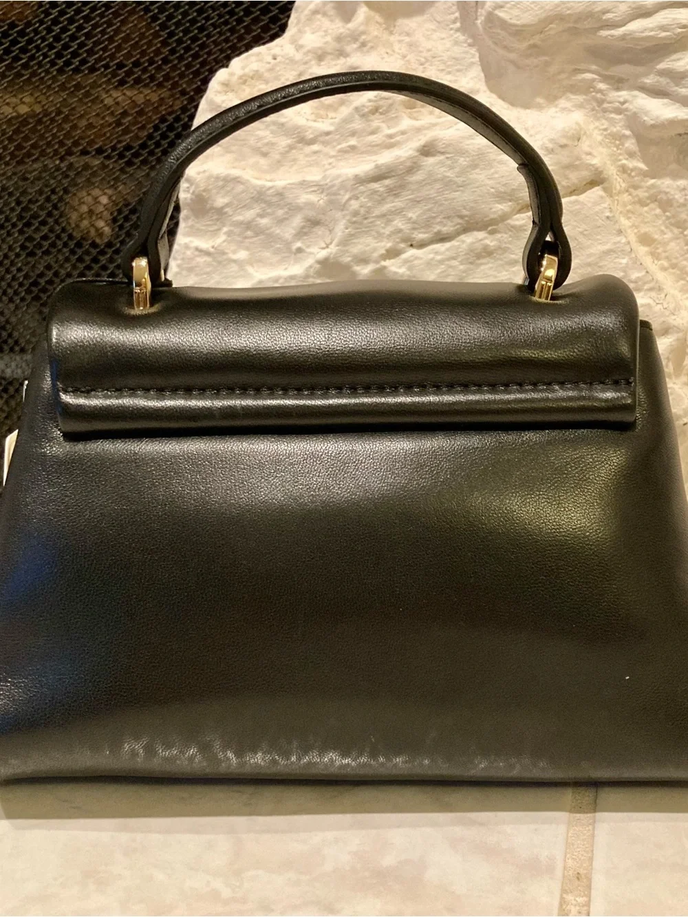 Ted Baker Black Leather Satchel with Gold Chain Strap